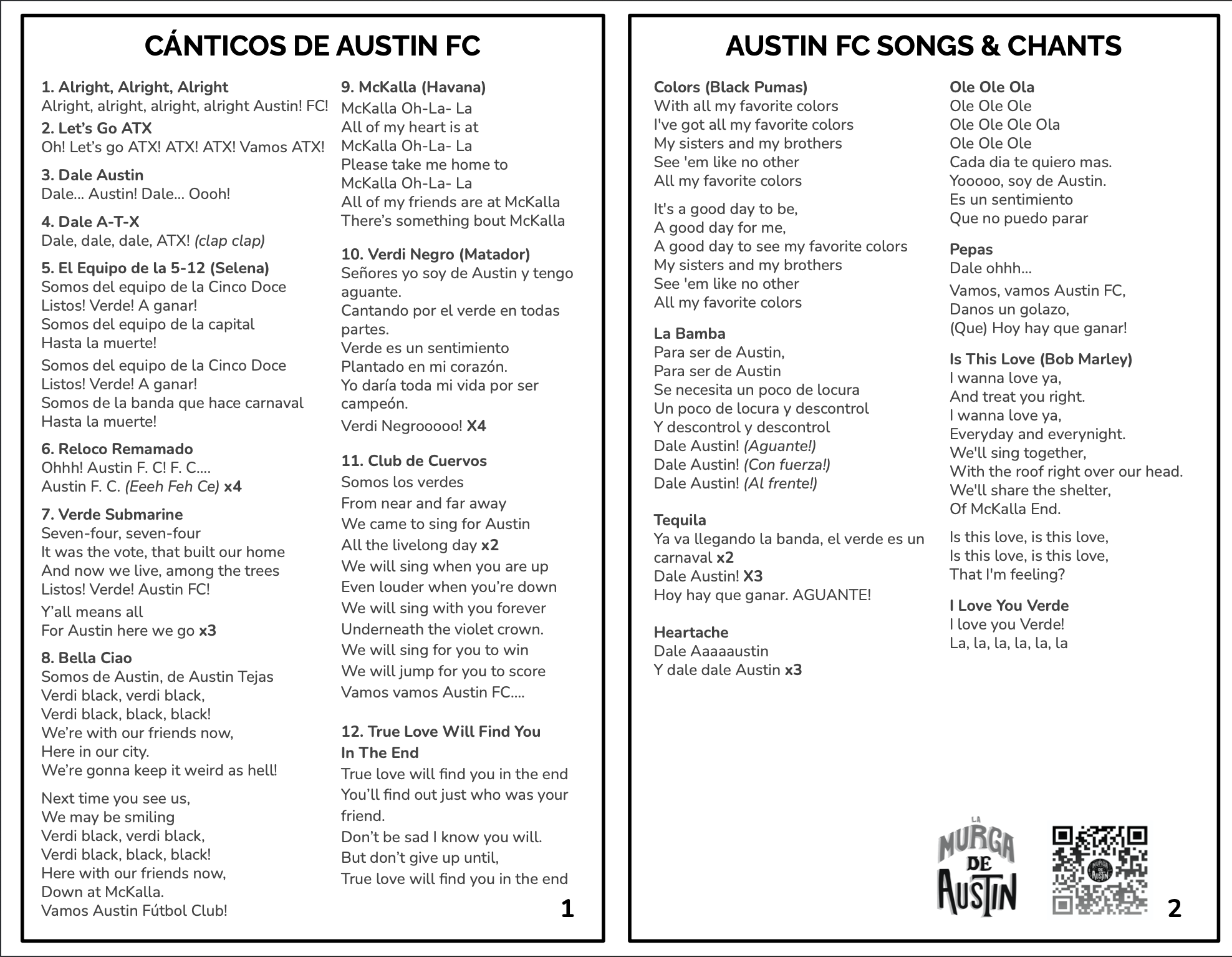 Austin FC Songsheet