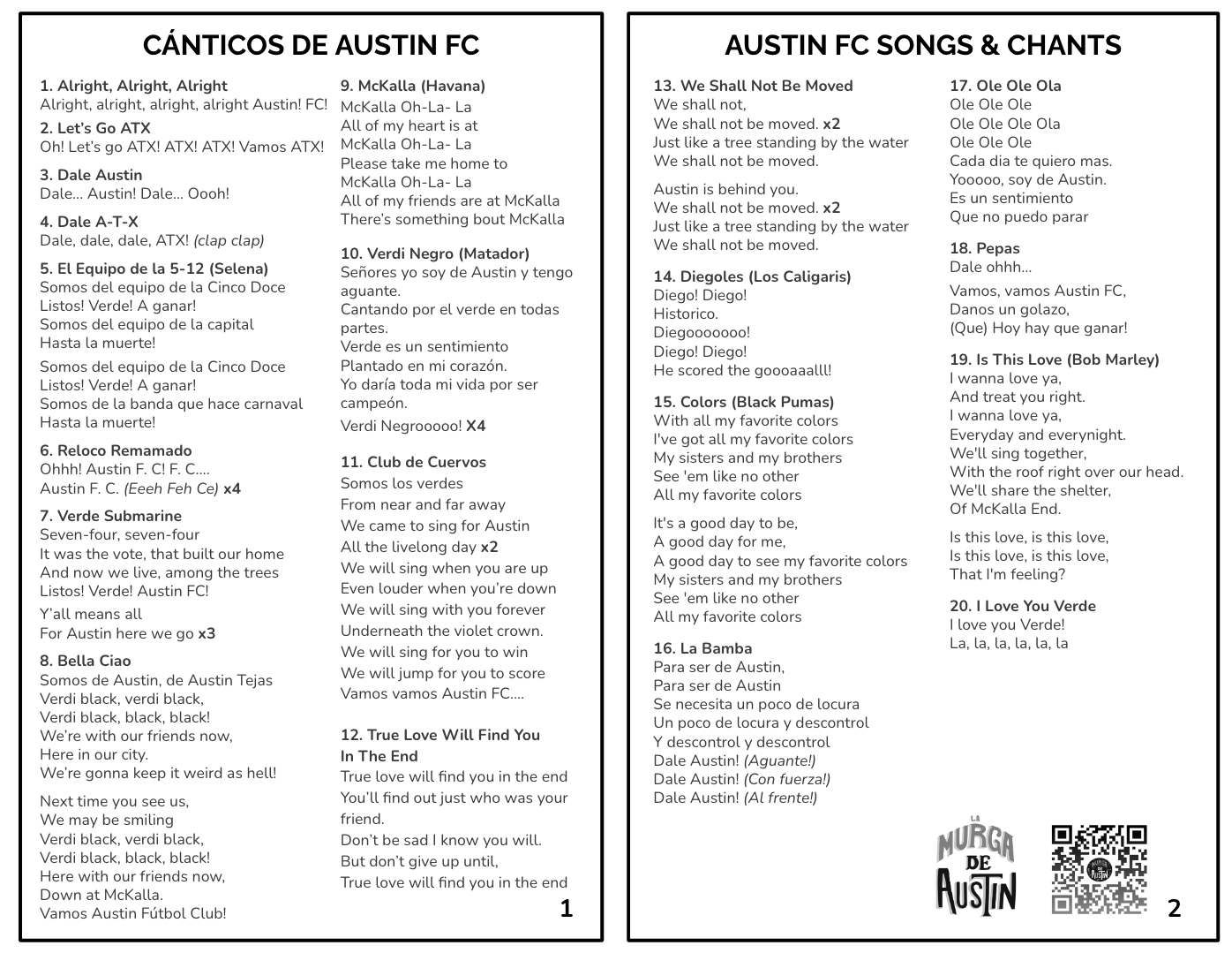 Austin FC Songsheet